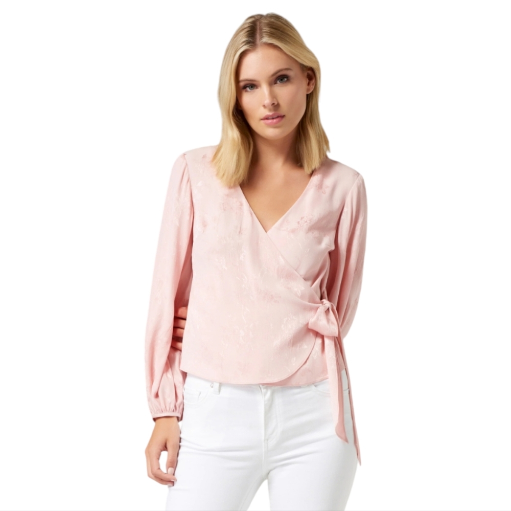 Ever New Brielle Balloon Sleeve Wrap Blouse Pink Floral Women's 6